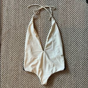 Mikoh One Piece V-Neck White with Black Stripes Size XS